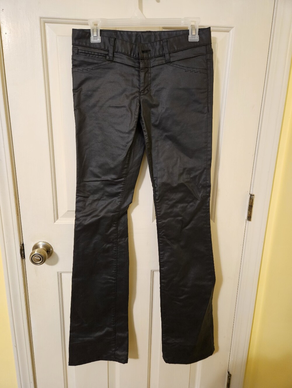 Black Coated Skinny-to-Flare Pants